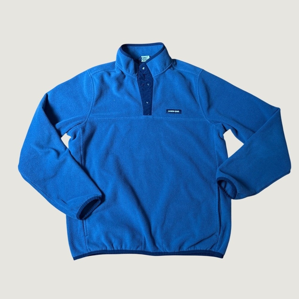 Lands' End Fleece Pullover Mens Blue Snap Neck Mock Neck SIZE M 38-40